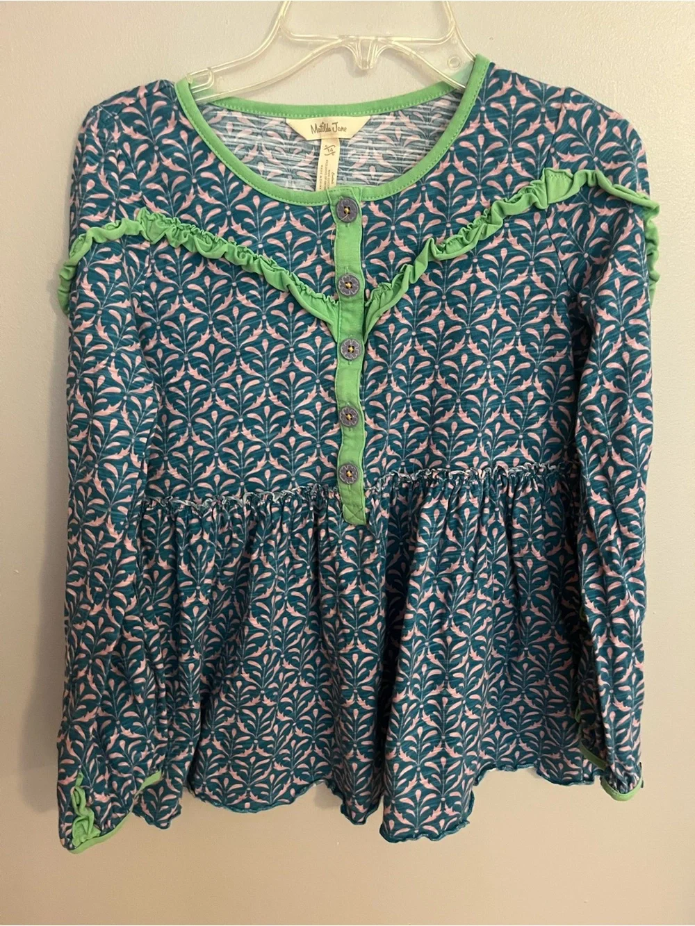 Matilda Jane Teal, Pink & Green Ruffle Long Sleeve Top